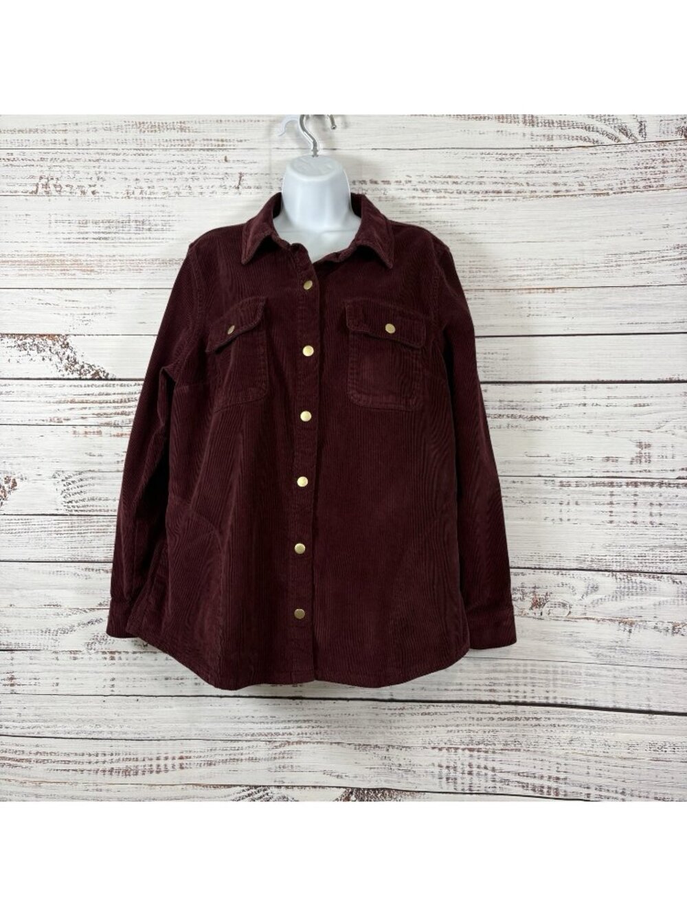 Denim & Co Heritage Burgundy Corduroy Snap Long Sleeve Jacket